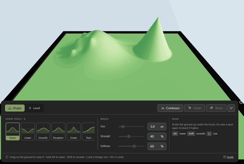 Smoothing the lumpy side of a hill, roughening its top, then eroding a steep peak into scree