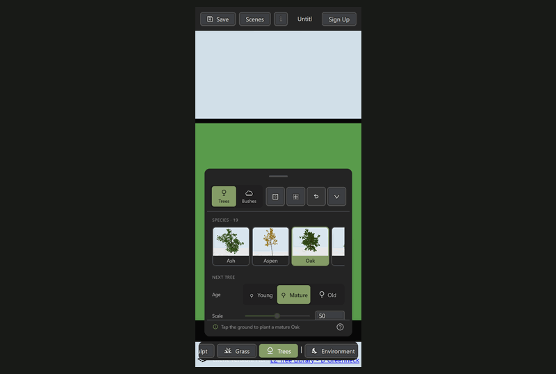 trees being planted with touch controls on a tablet