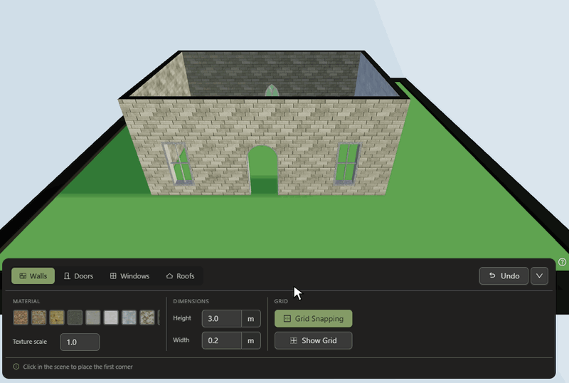 the editor on a laptop, with a roof being drawn